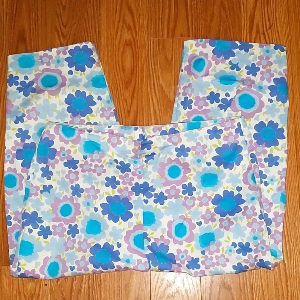 Kim Rogers blue purple floral printed capris Sz 14